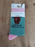 Ladies Green  Highland Cow House of Tweed socks
