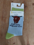 Ladies Blue Highland Cow Bamboo Socks house of tweed
