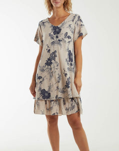 Stone floral double layer short sleeve dress