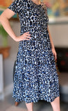 Blue leopard print tiered dress