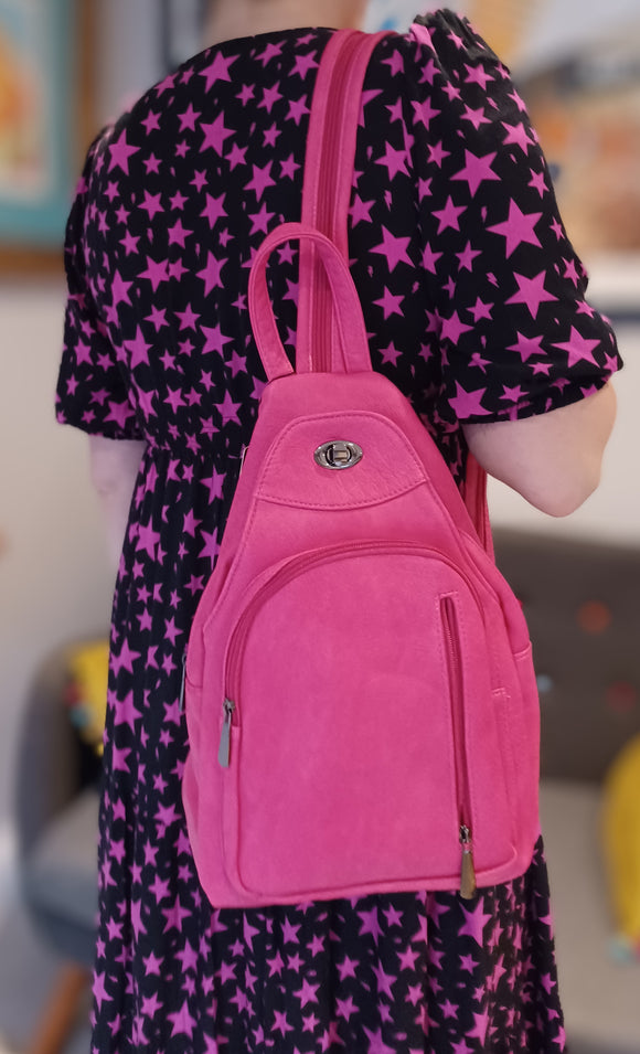 Fuchsia Backpack/ Rucksack Crossbody Bag 