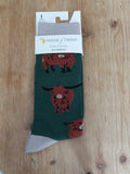 house of tweed Highland Cow socks green 