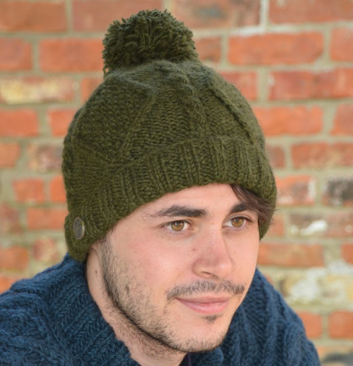 Black Yak Cable Knit Bobble Hat Mint Dove