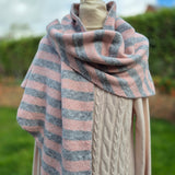 A striped knit scarf in dusty pink and grey traingle scarf 🧣 