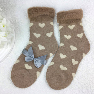 Beige heart cuff socks