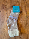 Beige with white star cuff socks