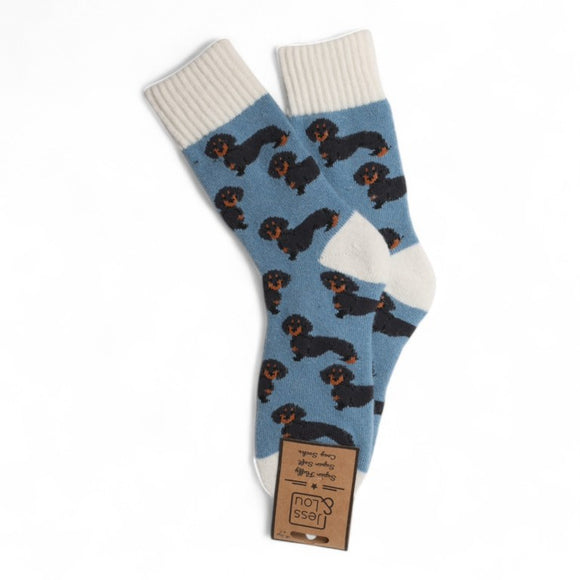 Dashing dachshunds ribbed blue socks