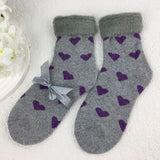 Grey and purple heart cuff socks