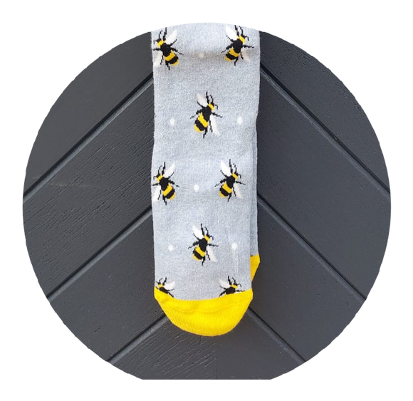 Ladies Grey Bee Welly/Festival/Walking/Hiking Socks