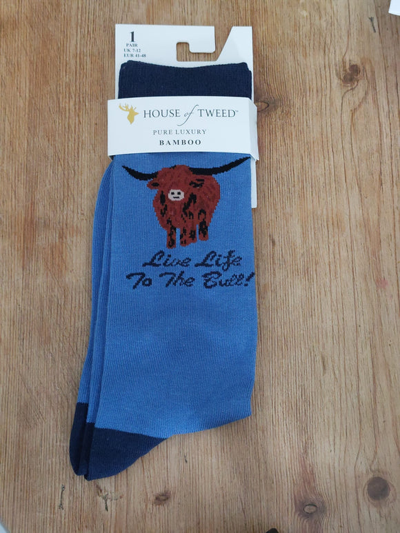 House Of Tweed 'Live Life To The Bull' Bamboo Socks