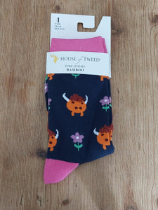 Women Cute Highland Cow House Of Tweed Socks