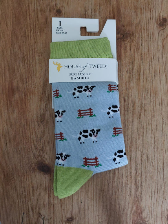 House of tweed cow blue socks