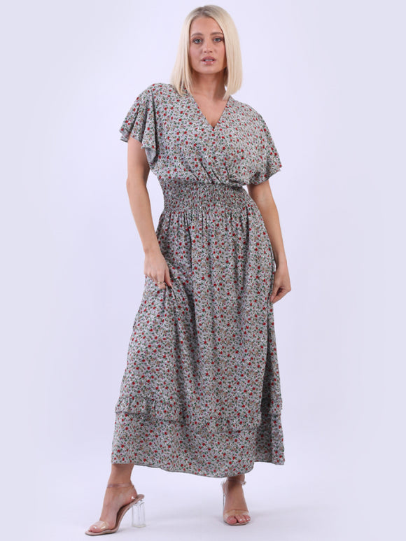 Italian Floral Dress Grey