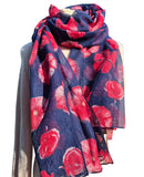 Navy scarf with Red Poppies 