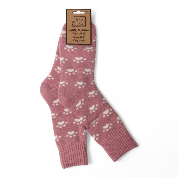 Paw Ribbed Pink Socks