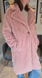Pink relaxed fit faux fur coat