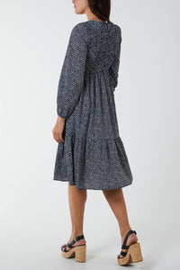 Navy Tiered Ruched Top Smock Dress