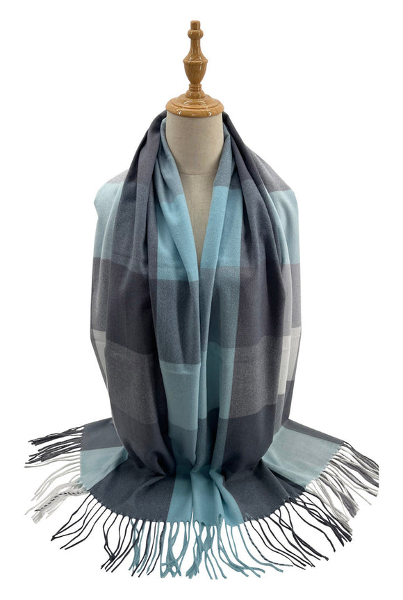 Coloured square wool blend scarf with tassels