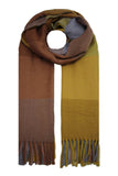 Coloured square wool blend scarf with tassels