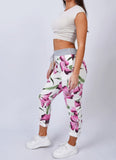 White/Pink Flower Joggers