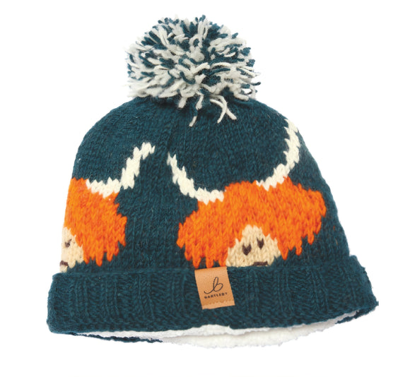Highland Cow Set 100% Wool, Bobble Hat and Wrist warmers