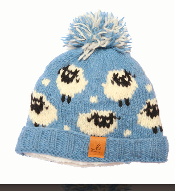 Sheep Set 100% Wool, Bobble hat and Wrist Warmers