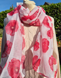 White scarf with red poppies 