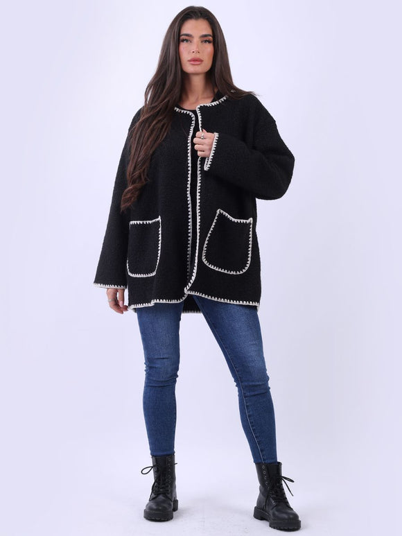Italian oversized Teddy woollen jacket black