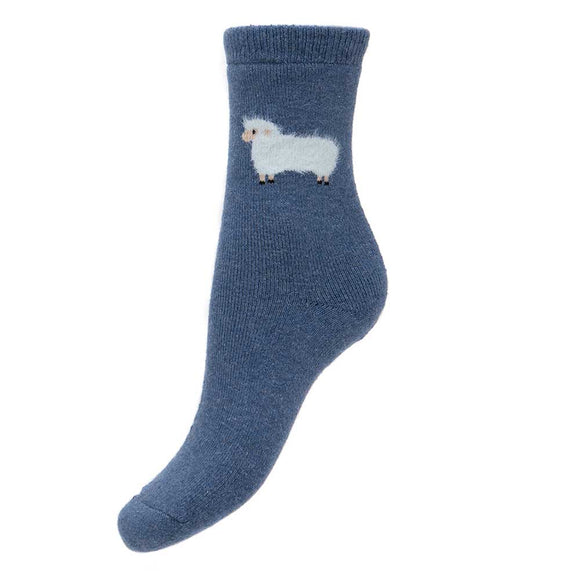 Thick Dark Blue Socks With Cream Fluffy Sheep 