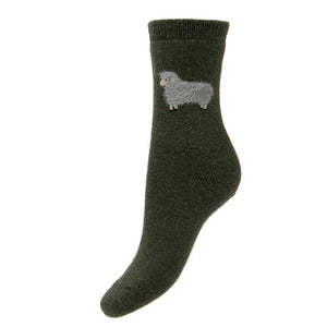 Thick Socks With Green Fluffy Sheep