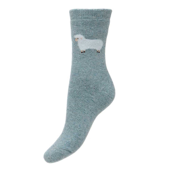 Thick Blue Socks With Cream Fluffy Sheep 