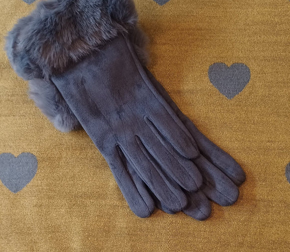 Plain Faux Suede and Fur Gloves